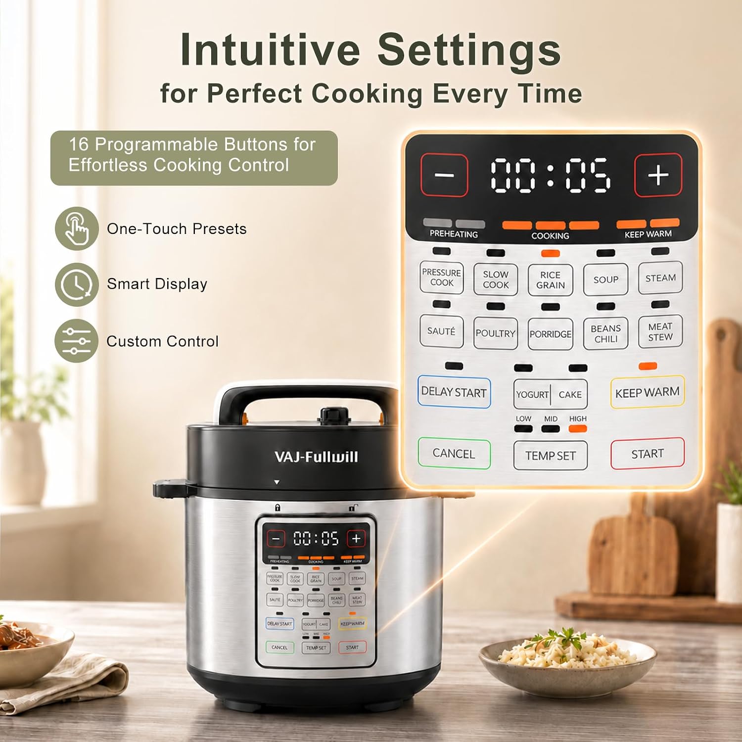 6QT Electric Pressure Cooker,9-in-1 Multi-Use Programmable Pressure Cooker with Slow Cook,Rice Cook,Steamer,Sauté,Yogurt Maker,Food Warmer,Foodie Helper,stainless steel