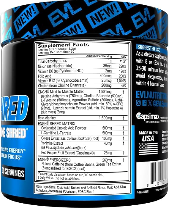 EVL ENGN Shred Thermogenic Pre Workout Powder Drink Mix - Blue Raz
