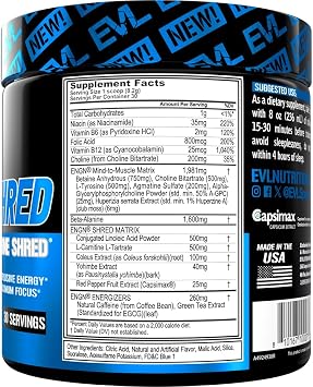 EVL ENGN Shred Thermogenic Pre Workout Powder Drink Mix - Blue Raz