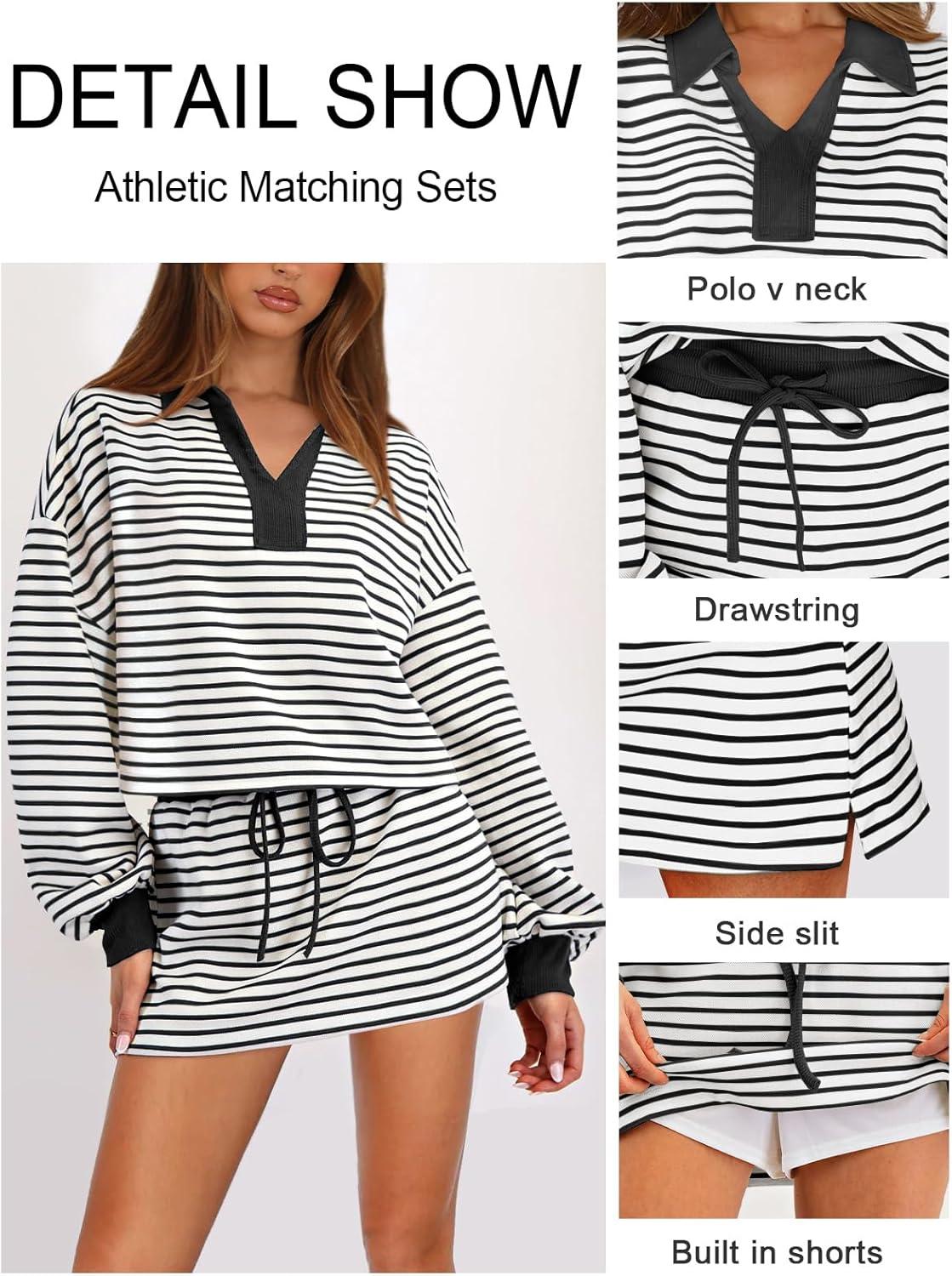Women's Striped 2 Piece Set for women Sweatshirt Mini Skirt Sets Tennis Workout Tracksuit Matching Lounge Outfits - Image 3