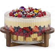 4.5 Qt Glass Trifle Bowl with Pedestal, Ribbed Salad Bowl and Fruit Bowl | 145oz large glass mixing bowl,punch bowl,trifle dish,candy bowl,ice cream bowl,serving bowls for party