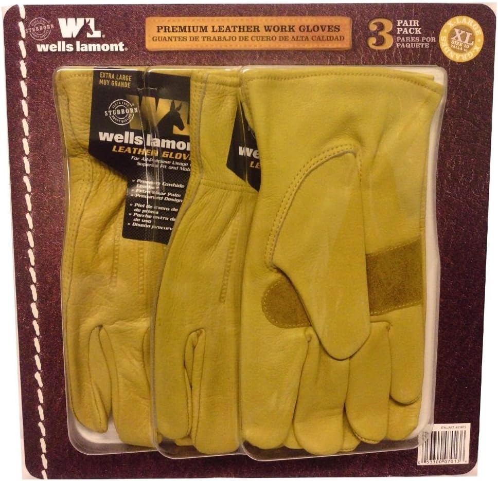 Wells Lamont Premium Leather Work Gloves 3 Pair Pack X-Large
