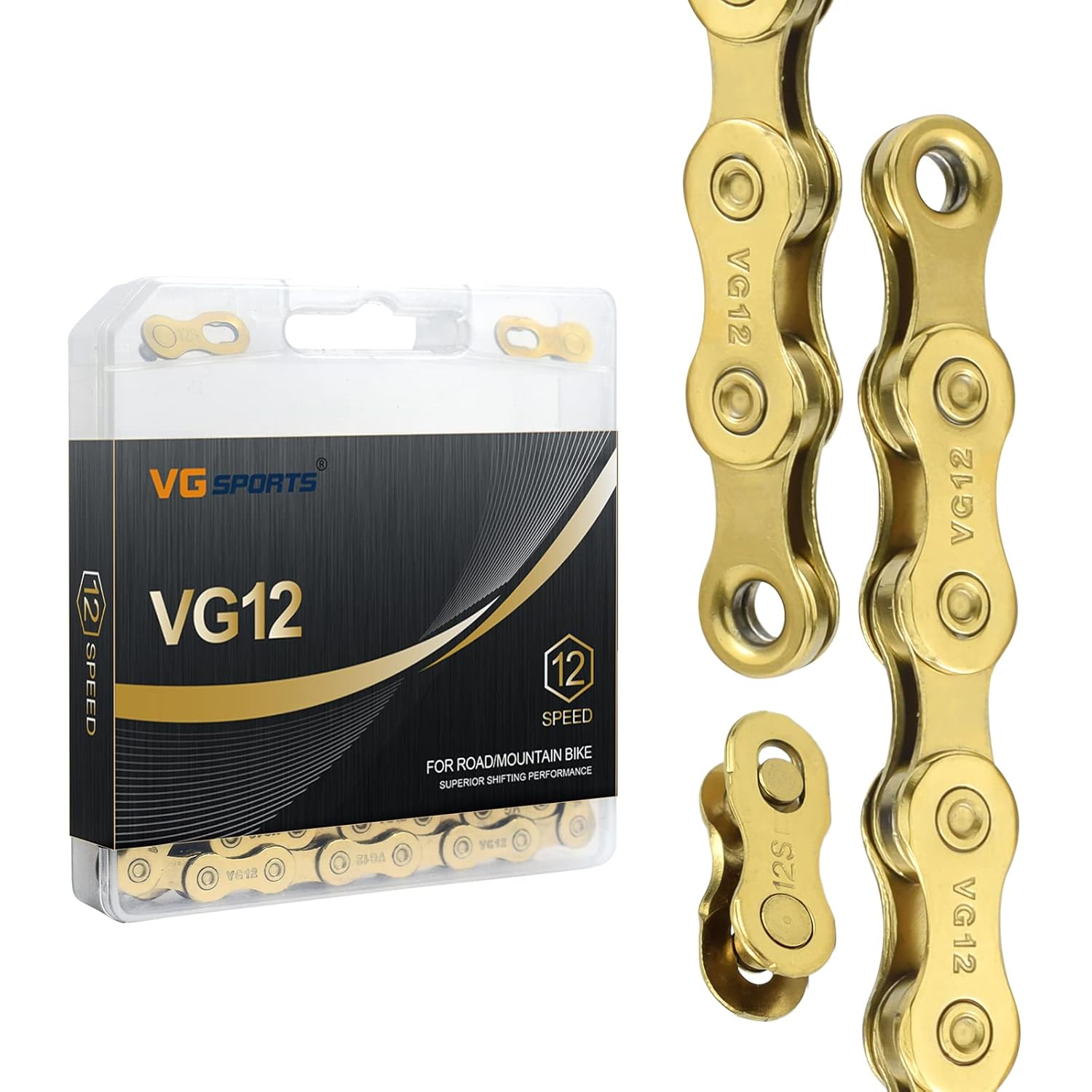 VG Sports 12 Speed Bike Chain,Bicycle Chain Suitable for Moutanin Bike Road Bike,1/2 x 11/128 Inch,126Links, Silver/Rainbow/Titanium (1, Titanium, 12Speed-Full Hollow)