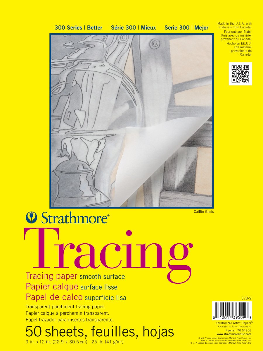 Strathmore 300 Series Tracing Paper Pad, Tape Bound, 9x12 inches, 50 Sheets (25lb/41g) - Artist Paper for Adults and Students