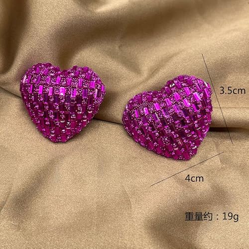 Brincos femininos brilhantes de strass coração amor grande brincos de cristal vermelho/verde/ouro/pr