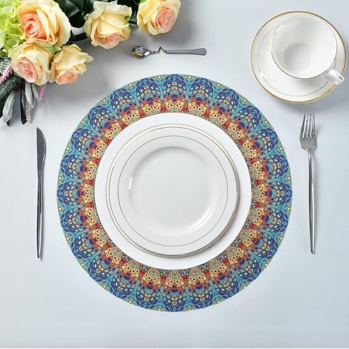 Miniatura 5 de Qilmy Juego de 4 manteles individuales redondos de poliéster, antideslizantes, lavables, resistentes al calor, para decoración de mesa de comedor y