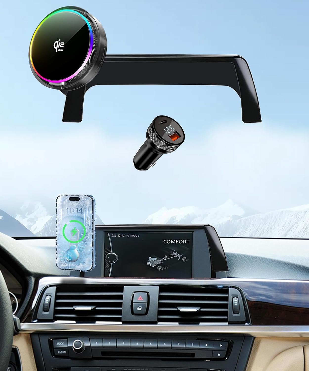 Magnetic Car Phone Mount for 2024-2026 BMW The X5/X6/ 2023-2026 BMW X7 Accessories, for MagSafe Strong Magnets Cell Phone Holder 14.9-Inch Screen Cradles, with Portable Phone Gripper