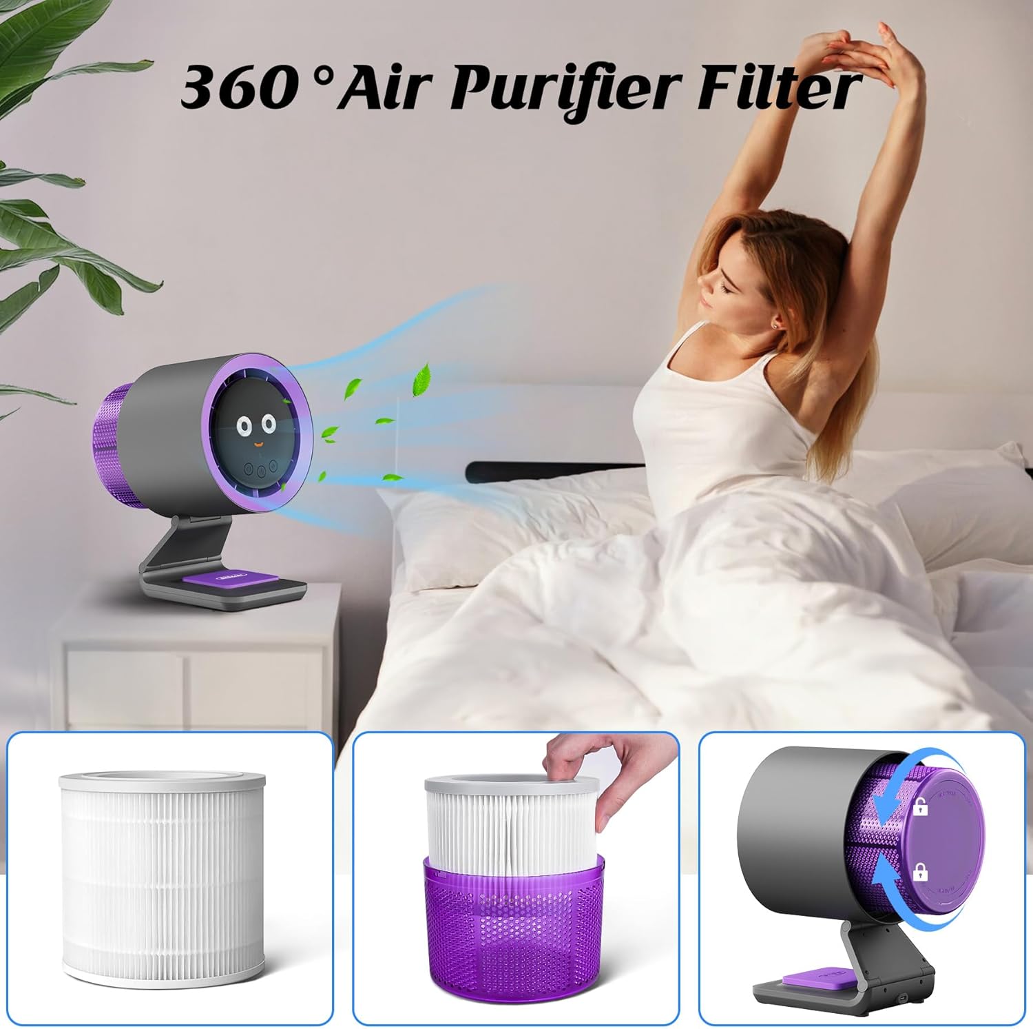 Desk Fan, Small Fan for Bedroom , Portable Fan with Air Purifier,Personal Fan with Four Different Emotions,Desk Fans Small Quiet,4 Speed Adjustment,Cooling Fan for Home, Office, Bedroom(5000mAh)