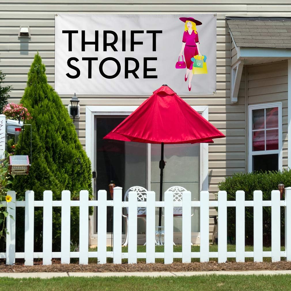 Vinyl Banner Multiple Sizes Thrift Store Business F Business Outdoor Weatherproof Industrial Yard Signs White 4 Grommets 24x36Inches