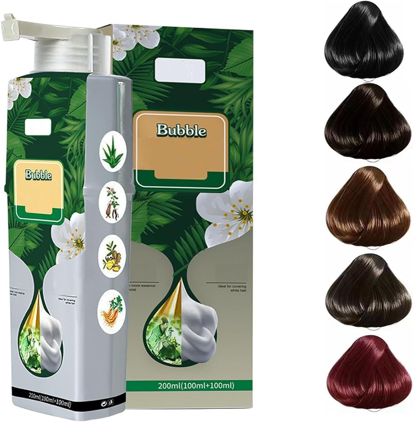 HUANG YI Plant-Based Hair Color - Non-Damaging Bubble Dye for Gray Coverage, Variety Shades for Women and Men (Natural Black) For Grey Hair Color