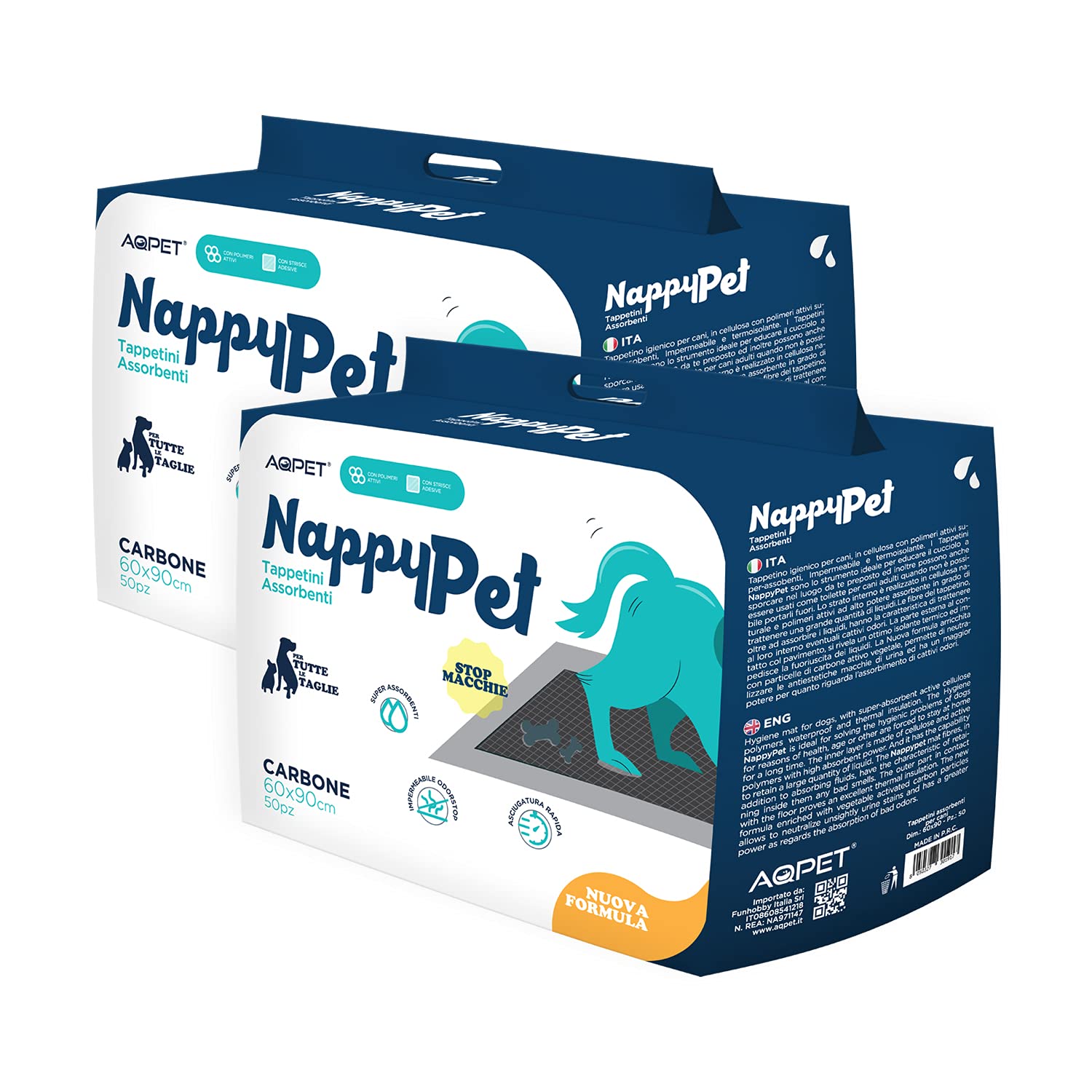 Tappetini igienici assorbenti con Carbone Attivo Anti Odore e Anti Macchia per Animali Domestici Pannolini per Cane 60x90 100 pz