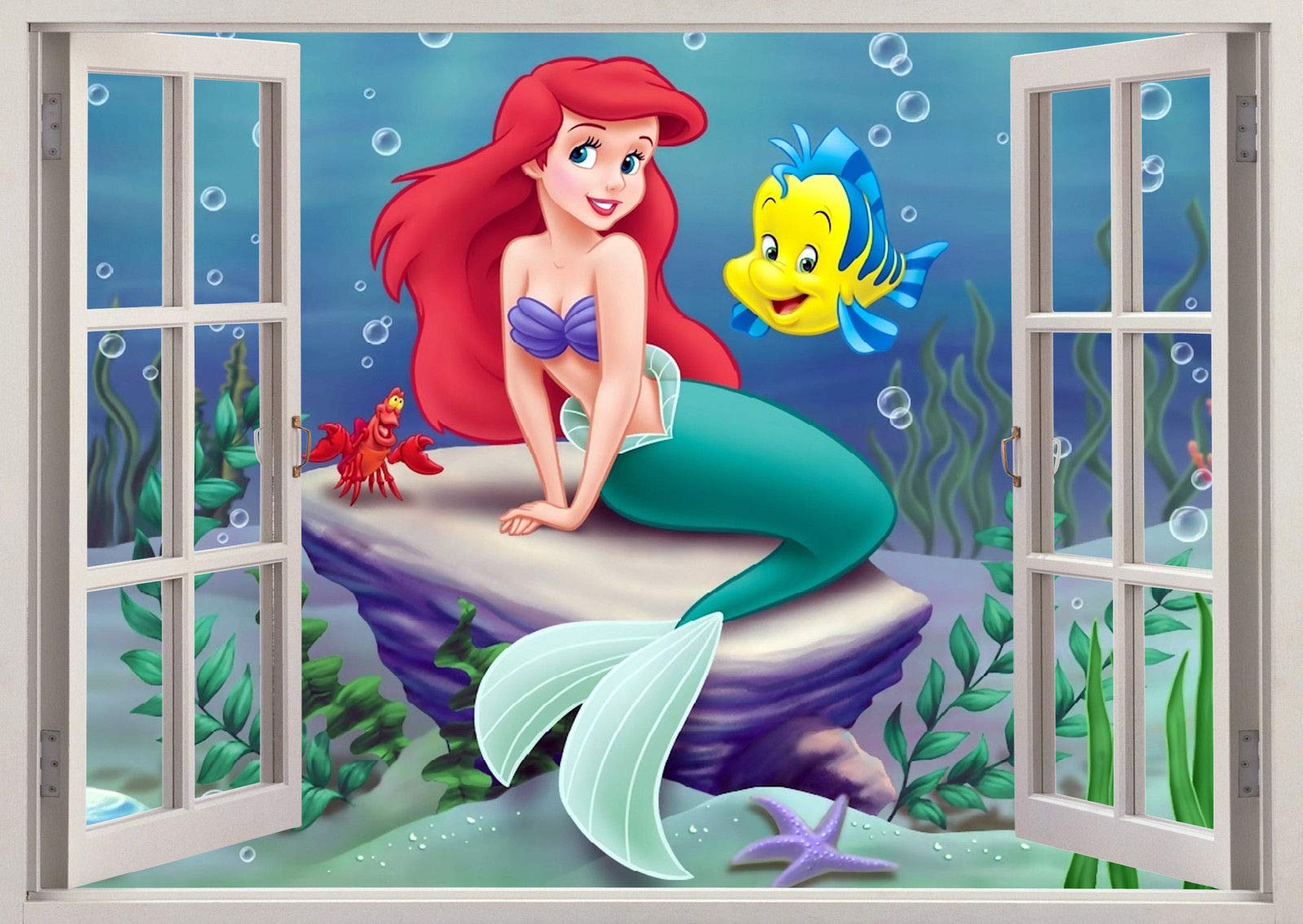 TOP PRINTS The Little Mermaid Fish Fairy 3D Window Smashed Wall Sticker Poster Decal Mural Bedroom Art (65x40cm)