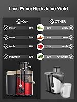 Vista 2 de Extractor de exprimidores de boca ancha de 3 pulgadas, potencia máxima de 800 W, para verduras y frutas con ajuste de 3 velocidades, motor de 400 W