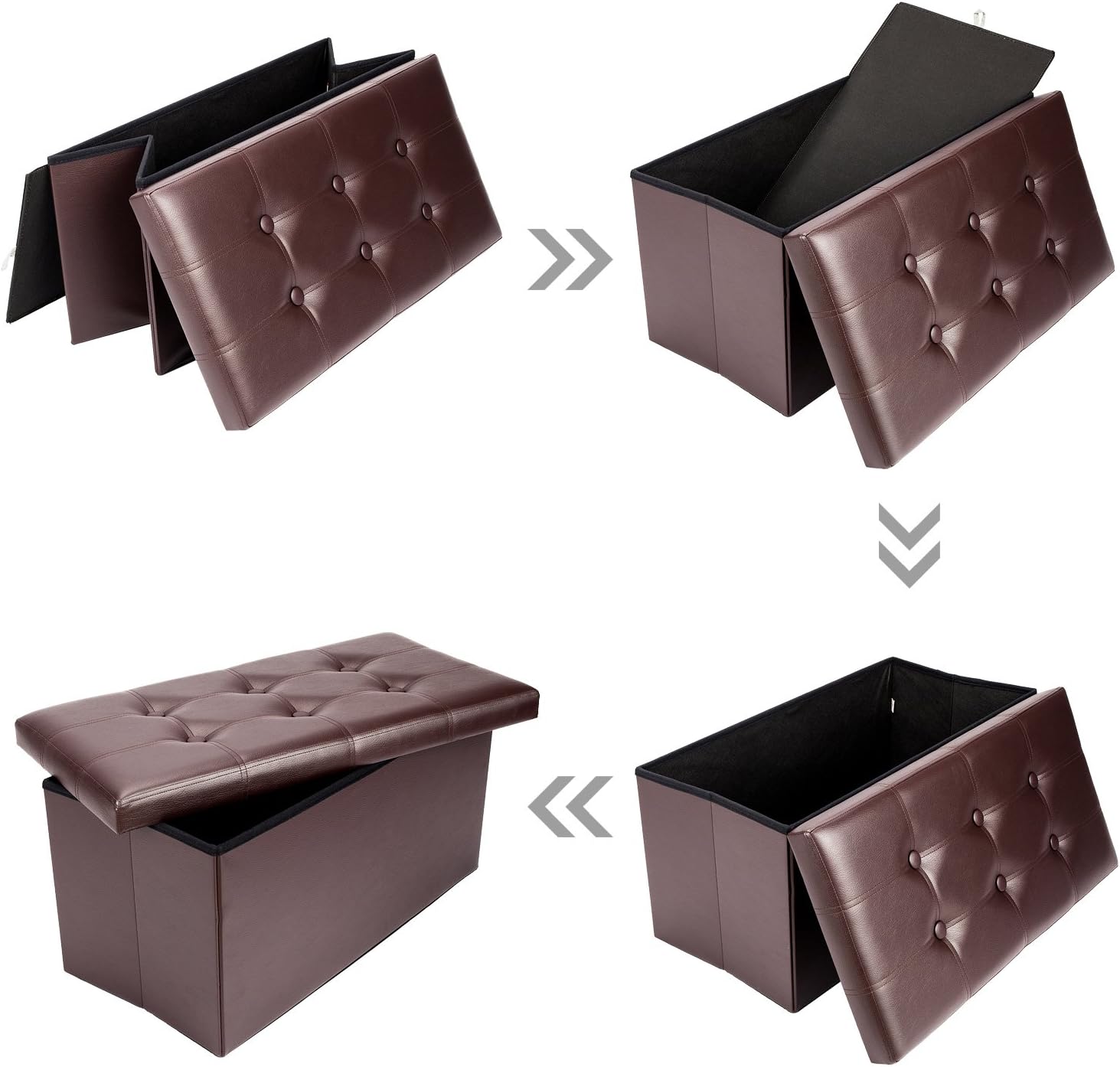 Bonnlo Large 30" Faux Leather Folding Storage Ottoman Cube Bench/Foot Rest Seat/Coffee Table Brown