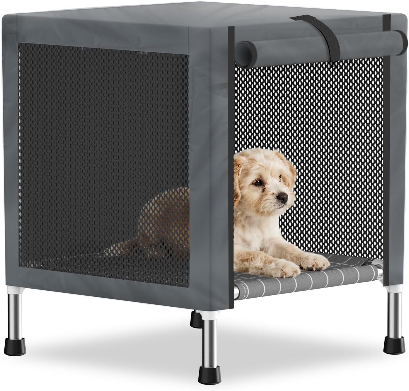 Amazon.com : Stainless Steel Elevated Dog Crate with Dark Gray Cover ...