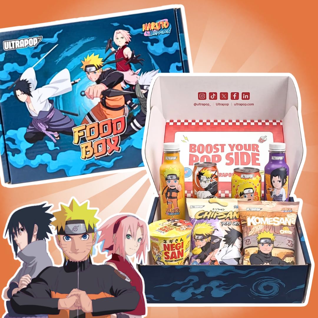 UltraPop Anime Food Box – Ninja Anime Snack- und Getränke Überraschungsbox mit Japanischen Süßigkeiten & Softdrinks | Geschenkbox für Fans Japanischer Animation +Heartglobal Versandschutz