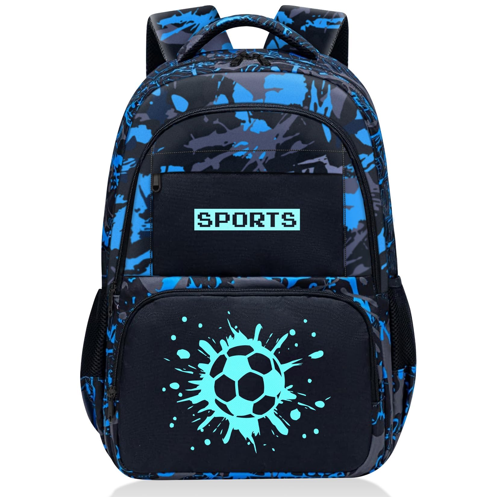 Fitvc Glow in The Dark Backpack for Boys - Soccer Backpack for Kids Children Teens Elementary Middle School - 17″ Sports Bookbag Travel Back Pack for