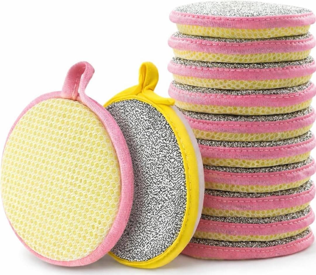 Kitchen Dish Cleaning Sponges, Double-Sided Non-Scratch Scrub Pads for Pots and Pans, Reusable Dishwashing Sponge Pad (5, Scrub Pads)