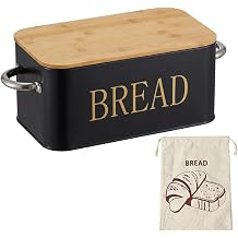 Metal Bread Box with Bamboo Cutting Board Lid, Storage Container for Kitchen Counter, Large Capacity Breadbox, Vintage Kitchen Decor Black