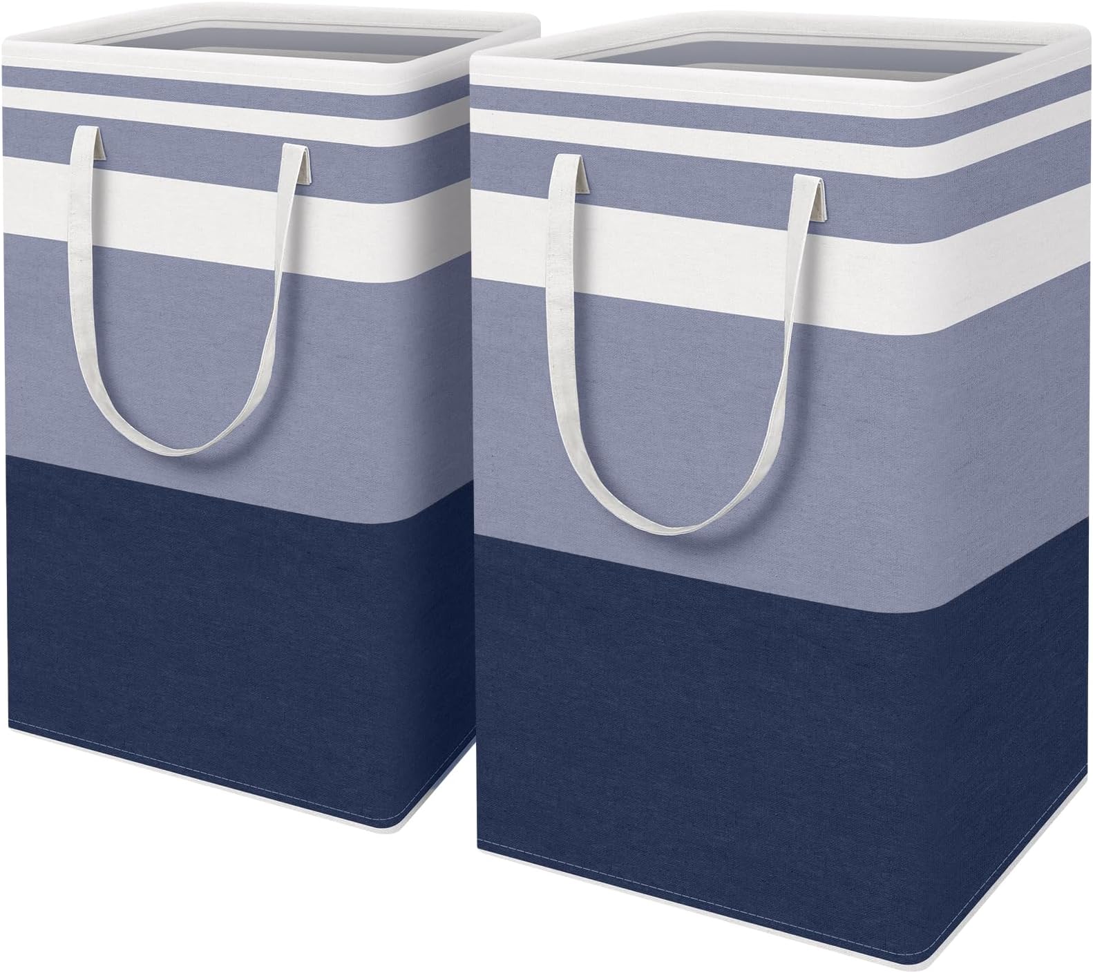 HomeHacks 2-Pack Large Laundry Basket, Waterproof, Freestanding Laundry Hamper, Collapsible Tall Clothes Hamper with Extended Handles for Clothes Toys in the Dorm and Family (Blue, 88L)