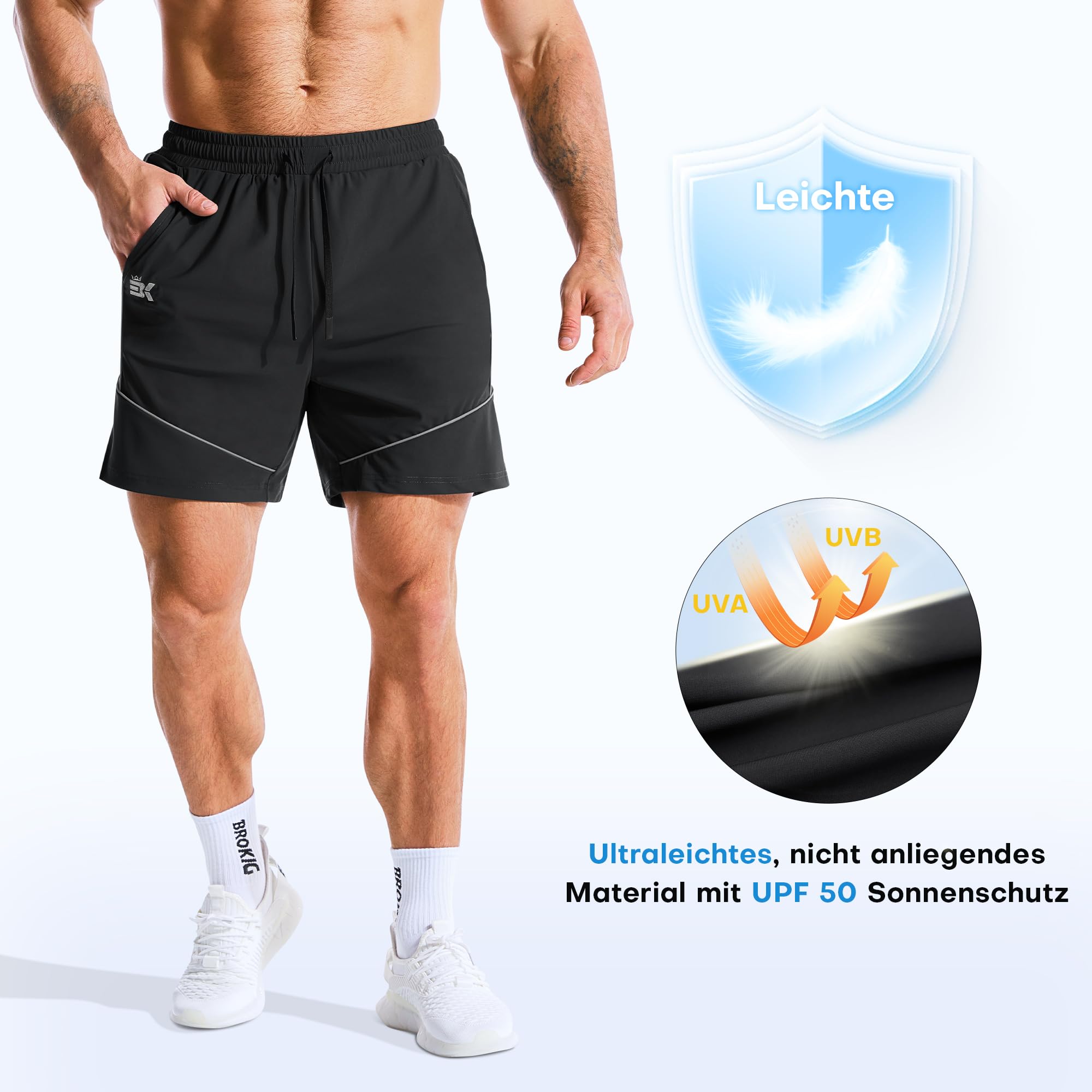 BROKIG Fitness Sport Shorts Herren Gym Workout Kurze Hose | Schnell Trocknend Laufhose Herren Kurz, Sport Shorts mit Reißverschlusstasche, Trainingshose Herren Kurz
