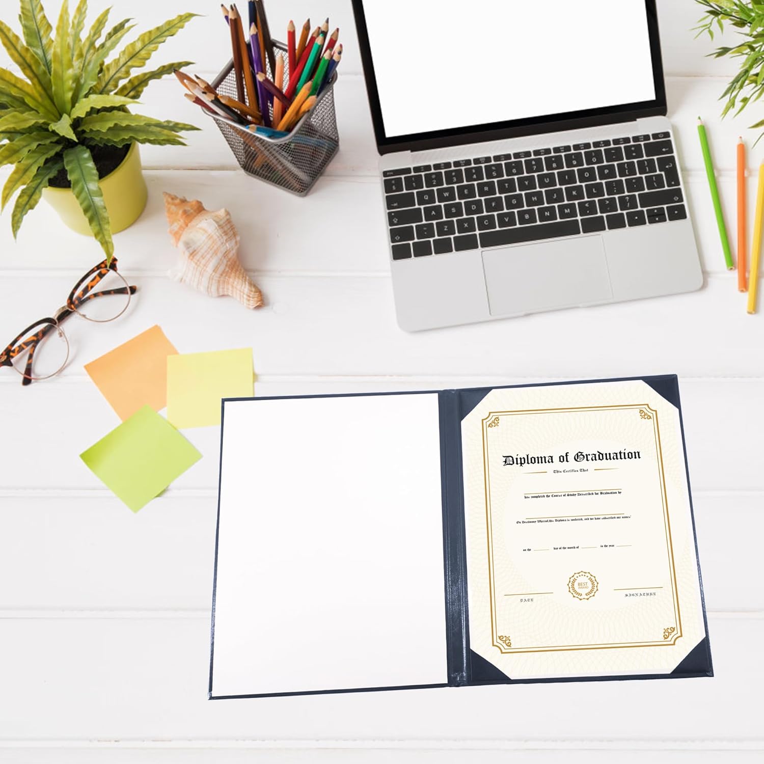 GraduationMall Diploma Cover Certificate Holder Graduation Covers for A4 Paper Classic Smooth Navy Blue 5pcs