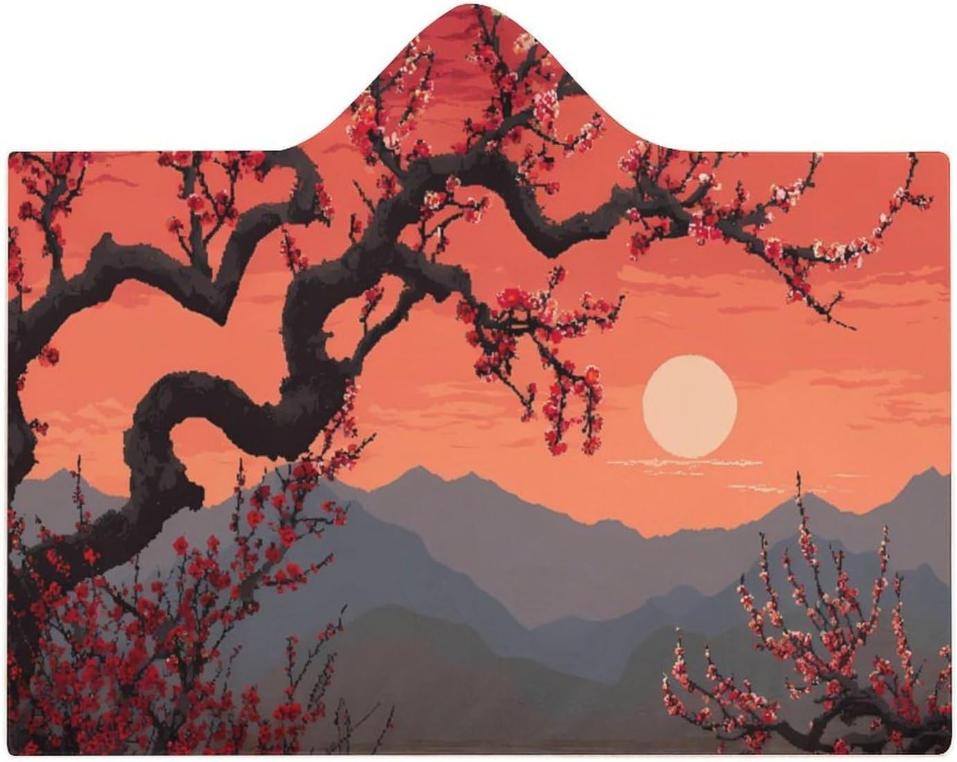 Plum Tree Floral Wearable Blanket Oversized Throw Cape | Cozy Hooded Blanket Gifts for Women Men