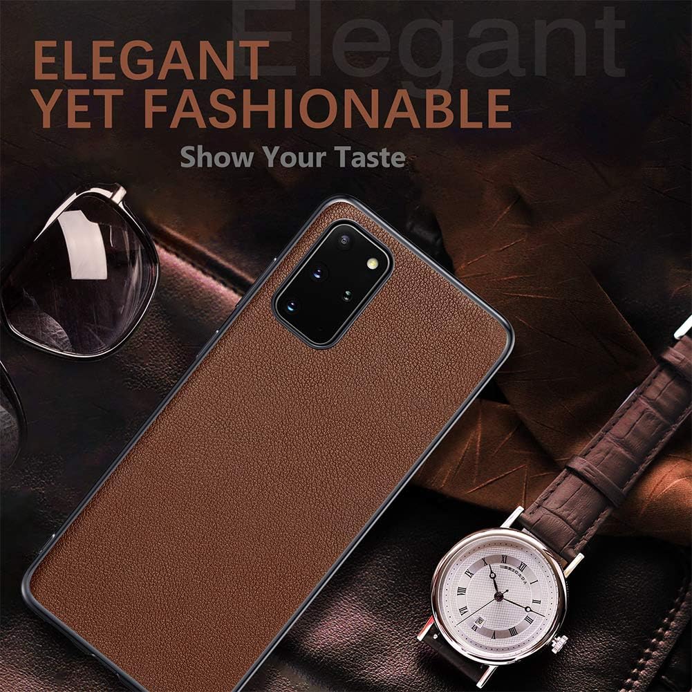 LOHASIC for Samsung Galaxy S20 Plus Leather Case for Men, Designer Elegant Luxury Business Fancy Women Phone Cover, Non-Slip Grip Shock-Absorbent Protective Slim TPU Bumper 6.7" - Brown