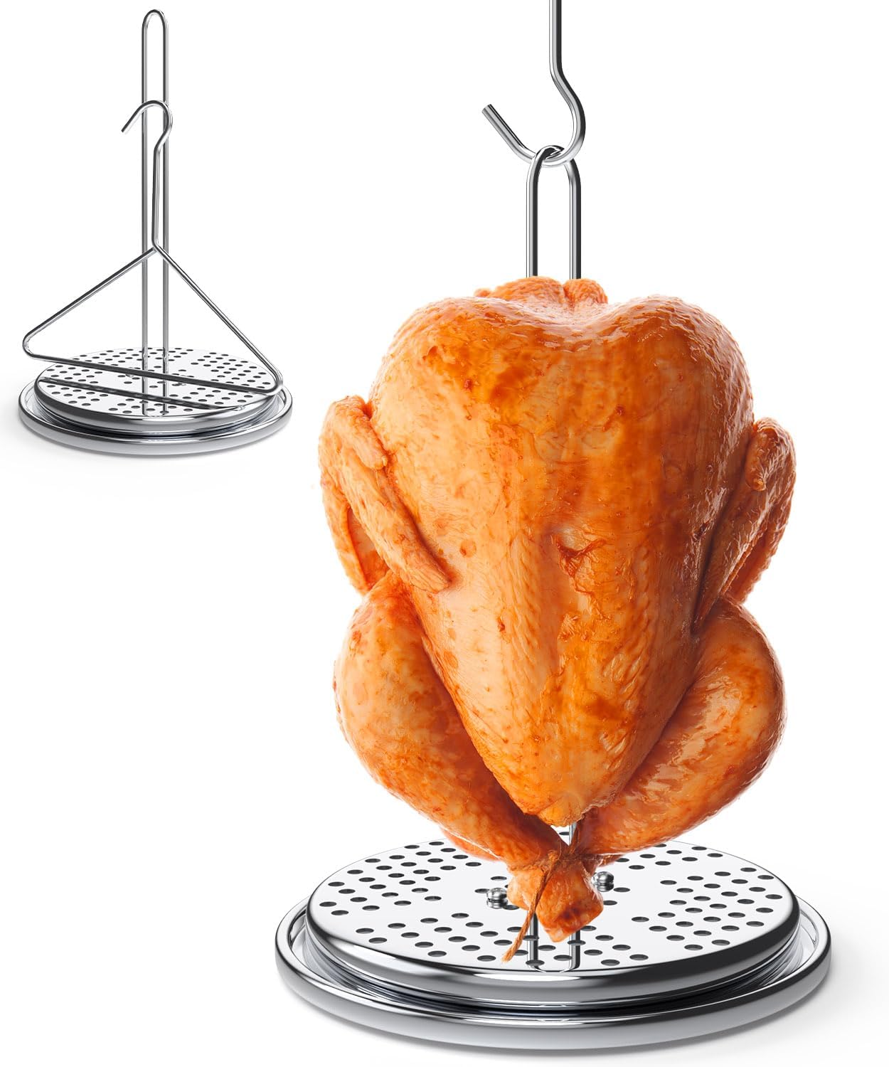Perforated Turkey Fryer Hook with Base Rack, Stainless Steel Chicken