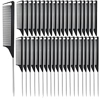 Vista 1 de Peines de cola de rata, 40 unidades, peines de cola de rata de metal con separación de carbono para mujeres, niñas, para cabello rizado, trenzado