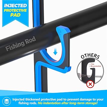 PLUSINNO H5 Horizontal Fishing Rod/Pole Holders for Garage, Wall Ceiling Mounted Fishing Rod Holder, Aviation Aluminum Fishing rod rack Holds up to 5/10/20 Rod or Combos Fishing Gear and Gifts for Men