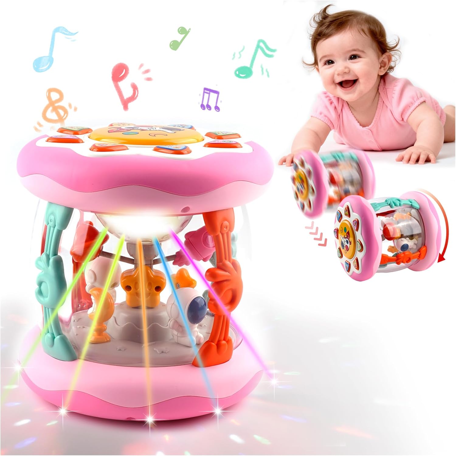 Baby Girl Toys 0-6 Months, Babies Outer Space Projector Rotating Musical Light Up Tummy Time Toy 6-12 Months, Crawling Learning Infant Toy for Toddlers 1 2 3 Years Old Newborn Birthday Gifts