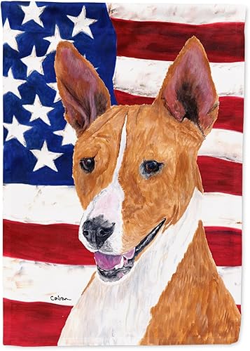 Miniatura 120 de Caroline's Treasures SS4017GF Bandera de Estados Unidos con Bulldog Inglés para jardín, bandera decorativa para patio exterior, patio, parterres,