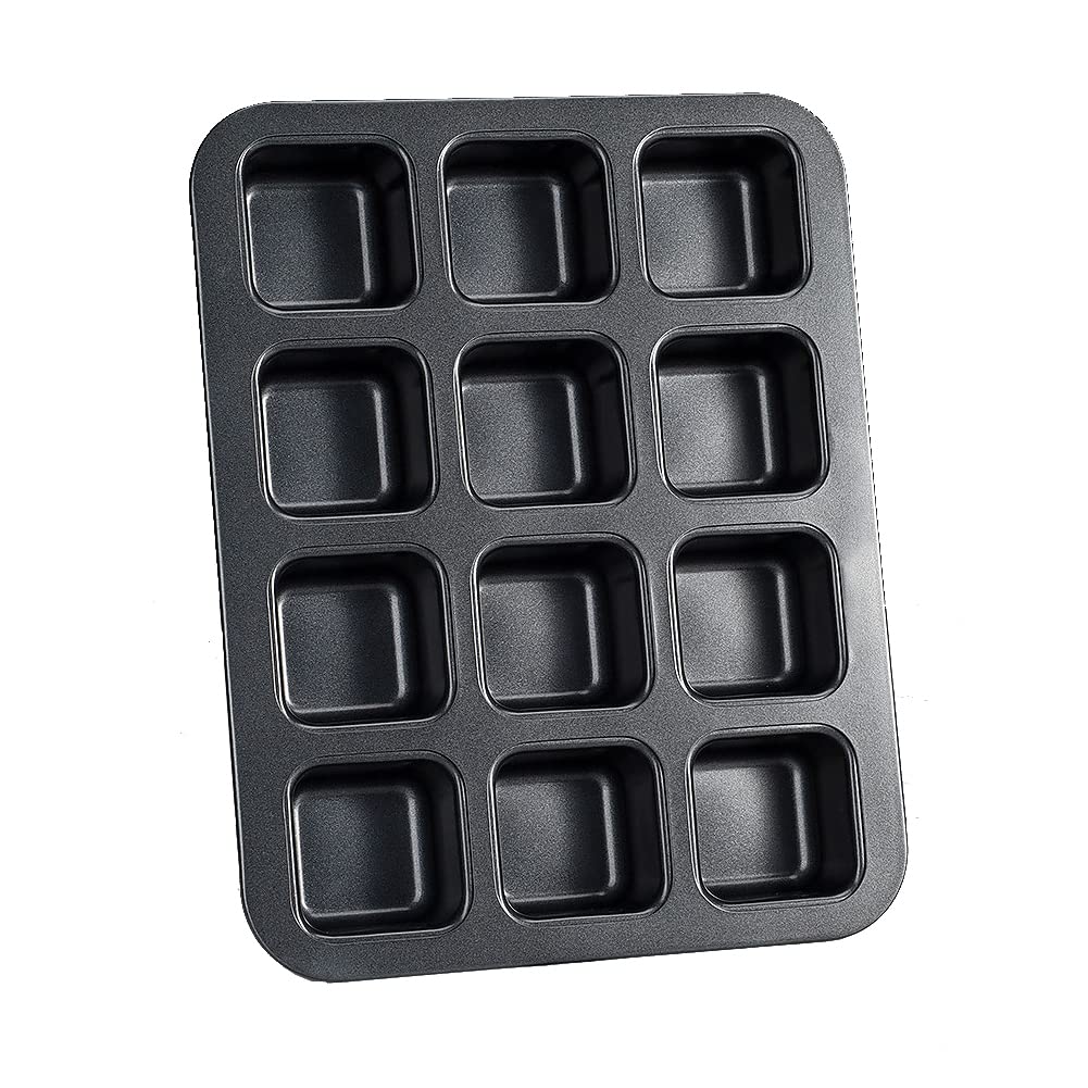 CANDeal Moule à Brownie Antiadhésif De Taille Morsure, Mini Moule à Pain à 12 Cavités Pour La Cuisson, Moules à Muffins Carrés En Acier Au Carbone Robuste