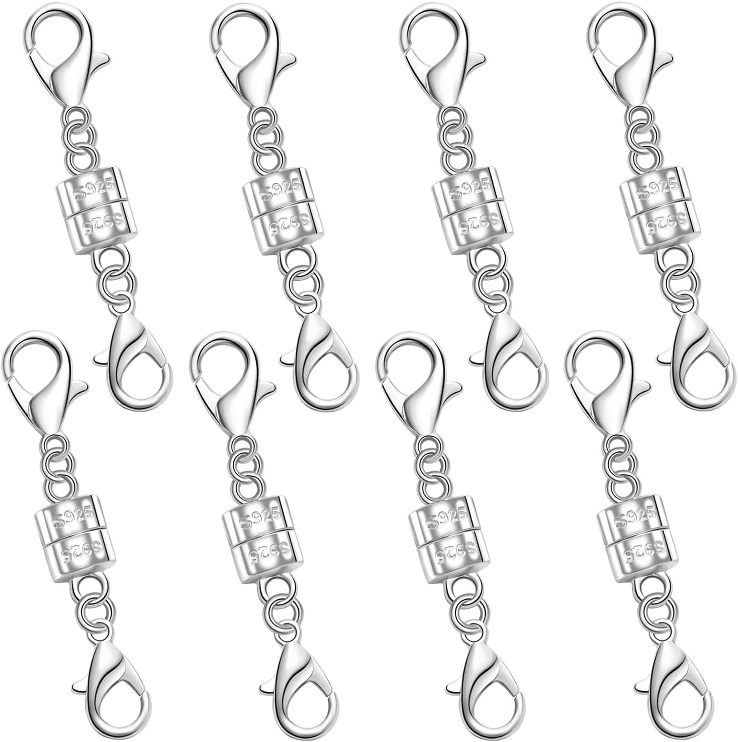 925 Silver Double Lobster Magnetic Necklace Clasps,Magnetic Jewelry Clasps for Necklaces Extender Bracelet Clasps and Closures (2golden+2silvery)