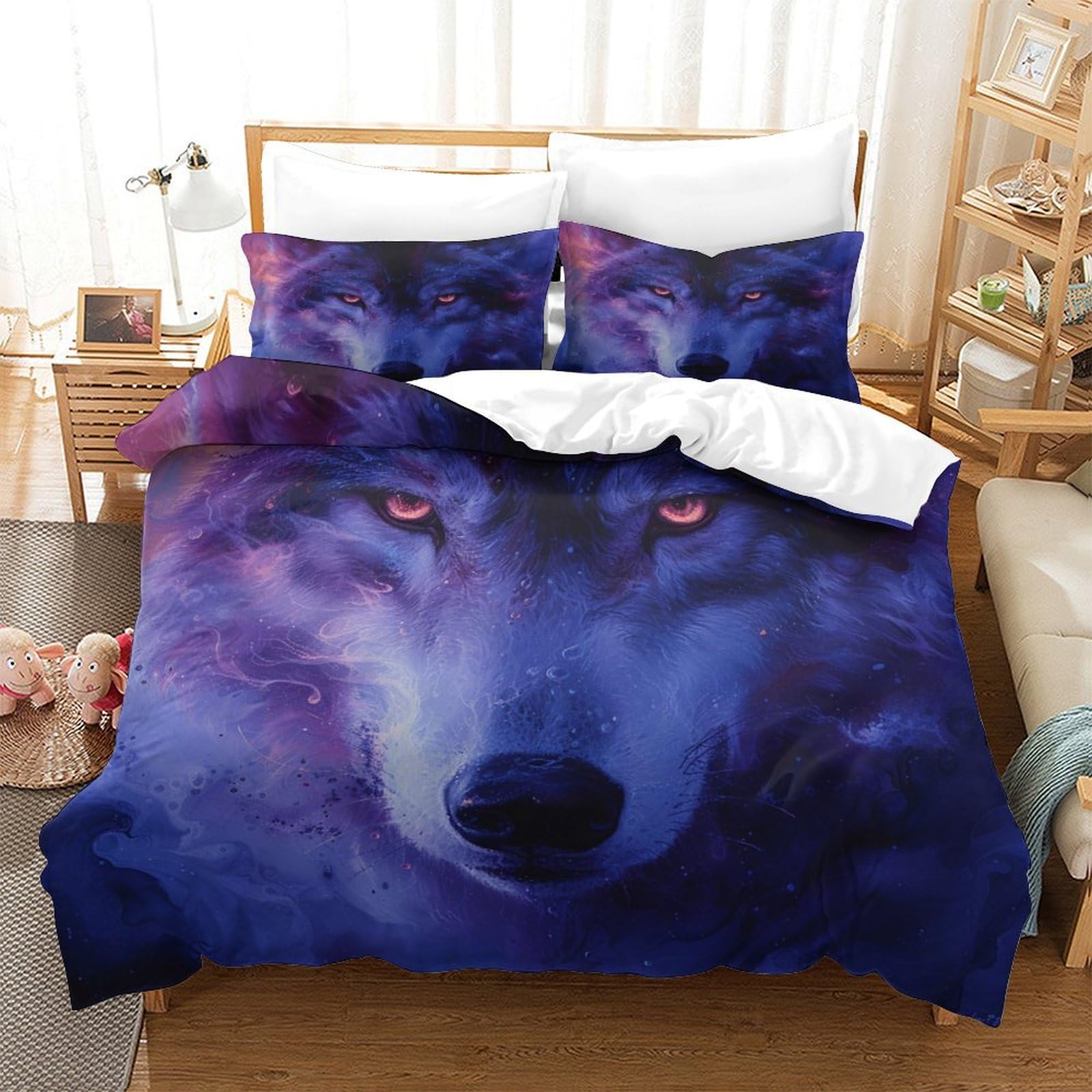 BARDYS Wolf for Boys Girls Duvet Cover Comforter Covers Quilt Cover 3D Printed Wild Animals Bedding Set with Zipper Closure Soft Microfiber with Pillow Cases 3 Pieces Super King（260x220cm）