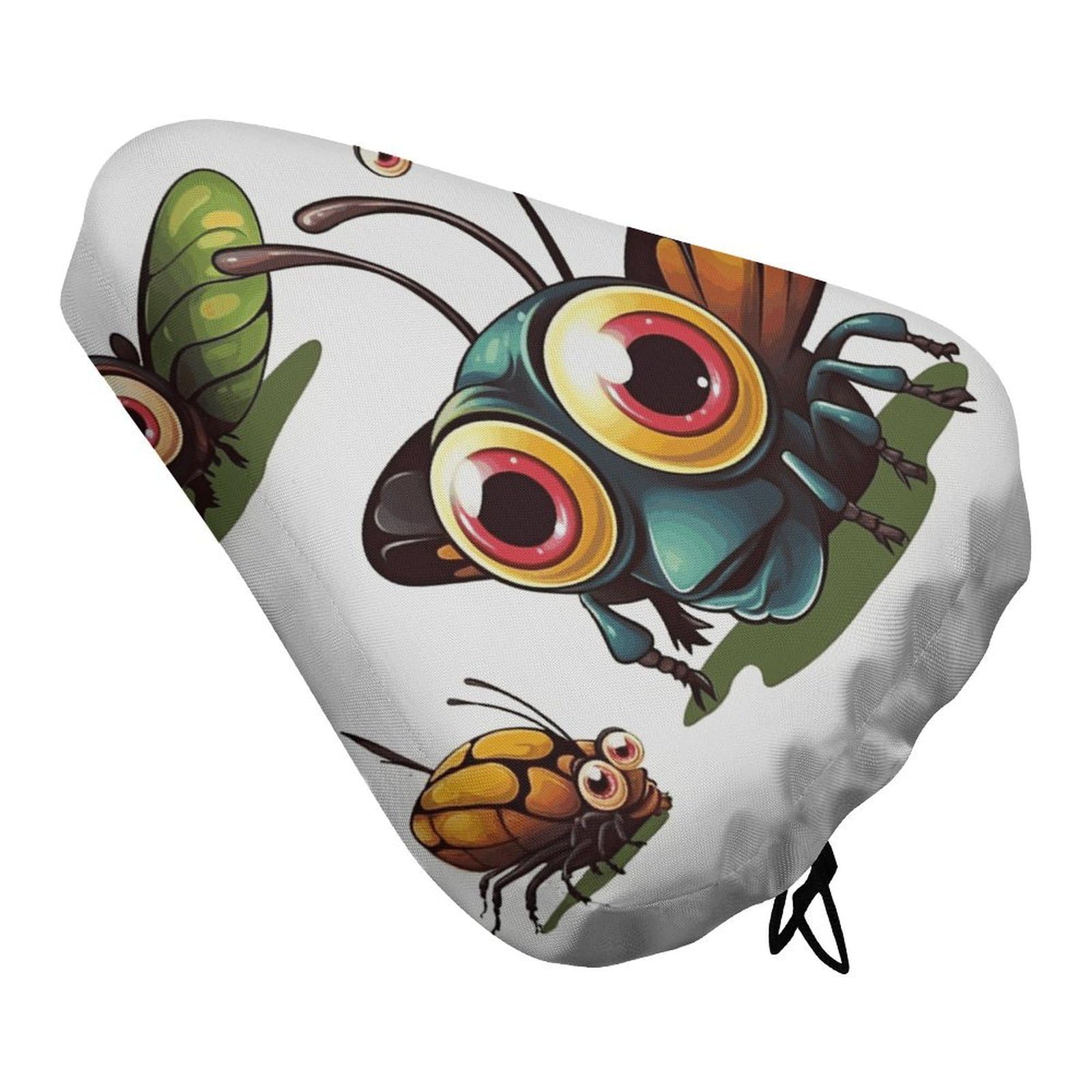 Cartoon Insect Bike Seat Cover Water-Repellent Exercise Bike Seat Cushion Bicycle Saddle Cover with Drawstring Rain Snow Dust Covers for City Mountain Road Biking