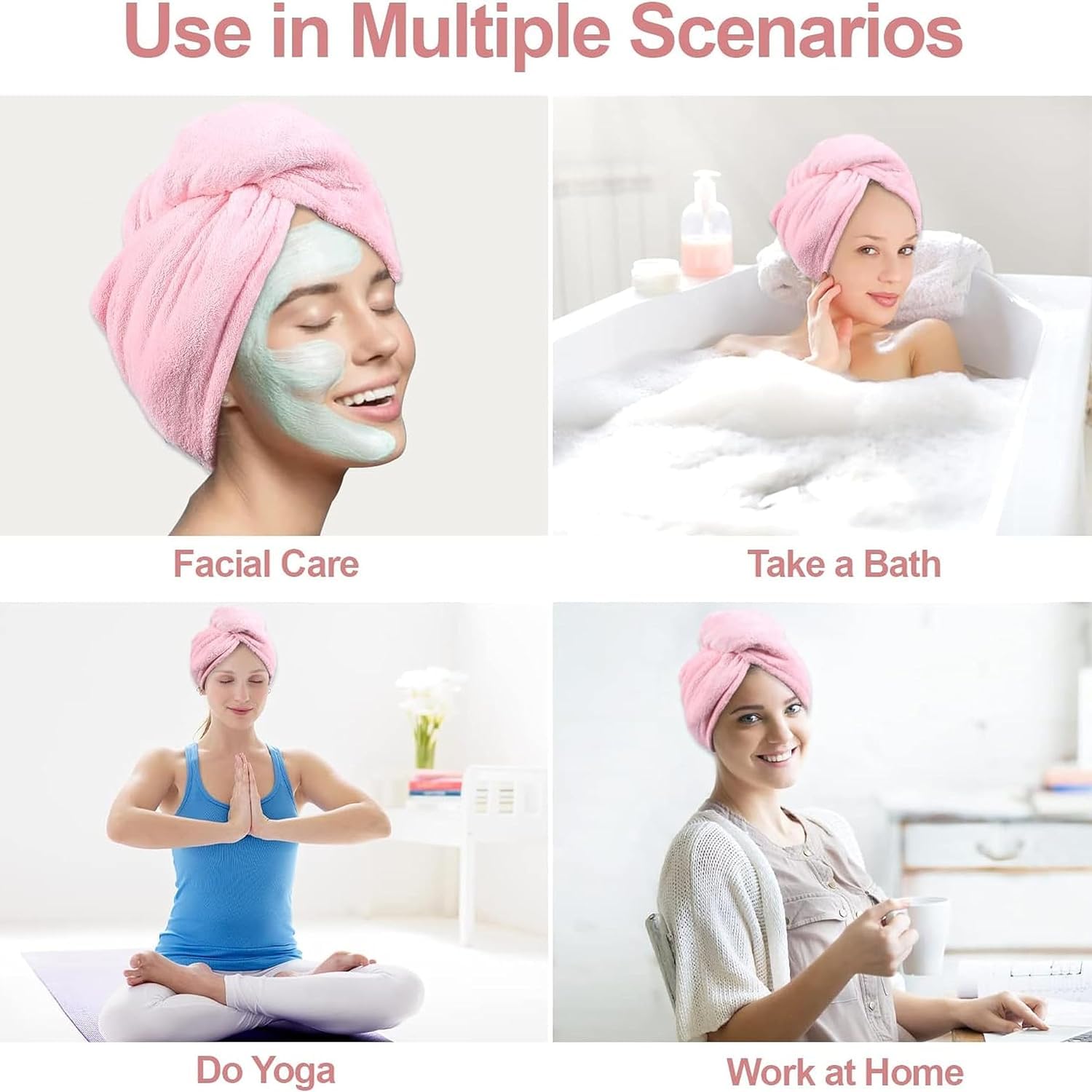 Fuelbyte 4 Pcs Hair Towel Wrap for Women-Quick Drying Microfiber Towel for Hair with Elastic Loop for Tying-Super Absorbent Head Towels Wrap for Ladies Hair Turban 4