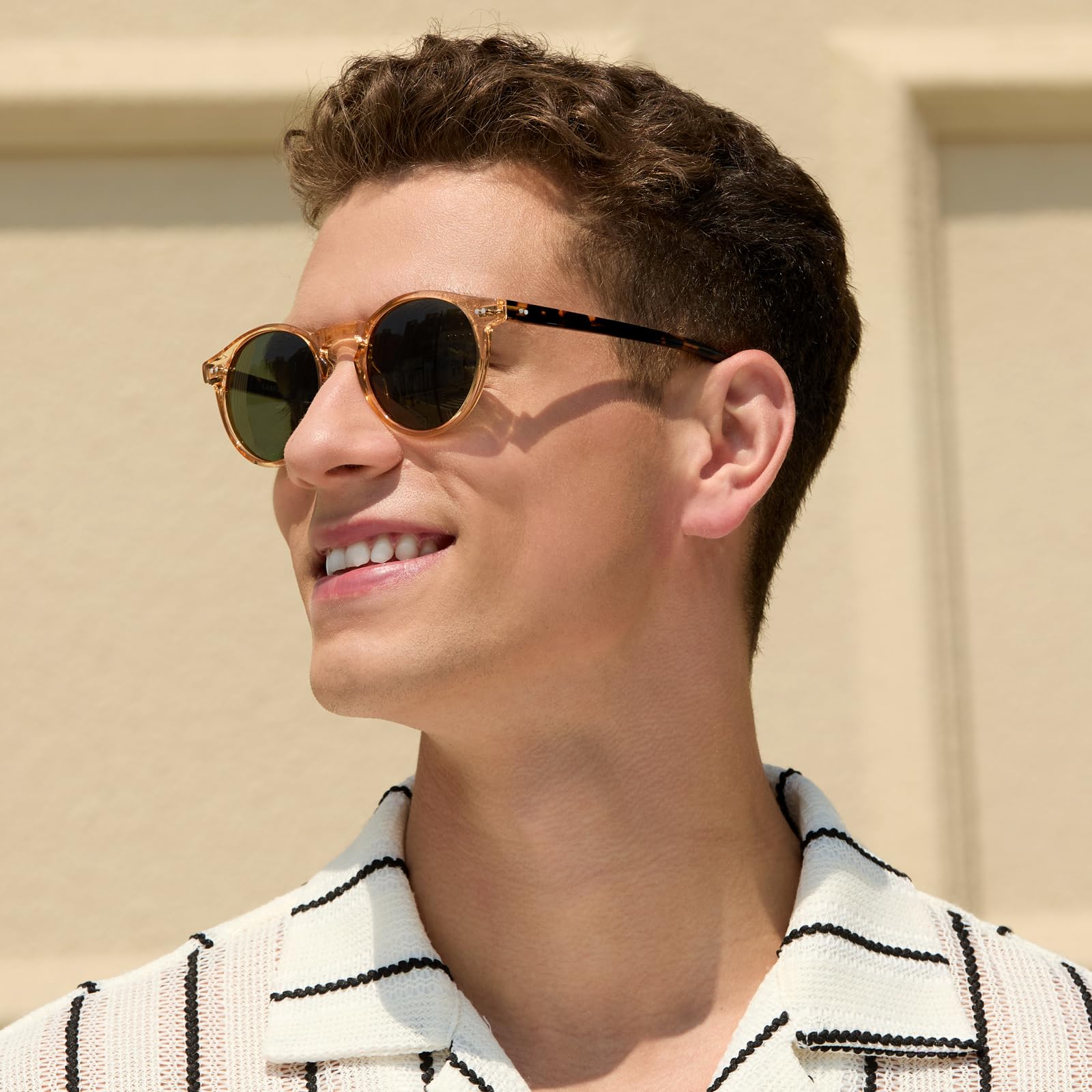 Carfia Retro Occhiali da Sole Uomo Polarizzati UV400 Protezione Rotonda Cornice in Acetato CA5289