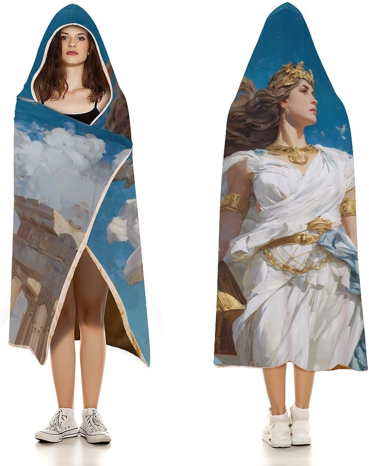 Athena Greek Goddess Wearable Blanket Hoodie | Flannel Fuzzy Machine Washable Home Camping Lounging