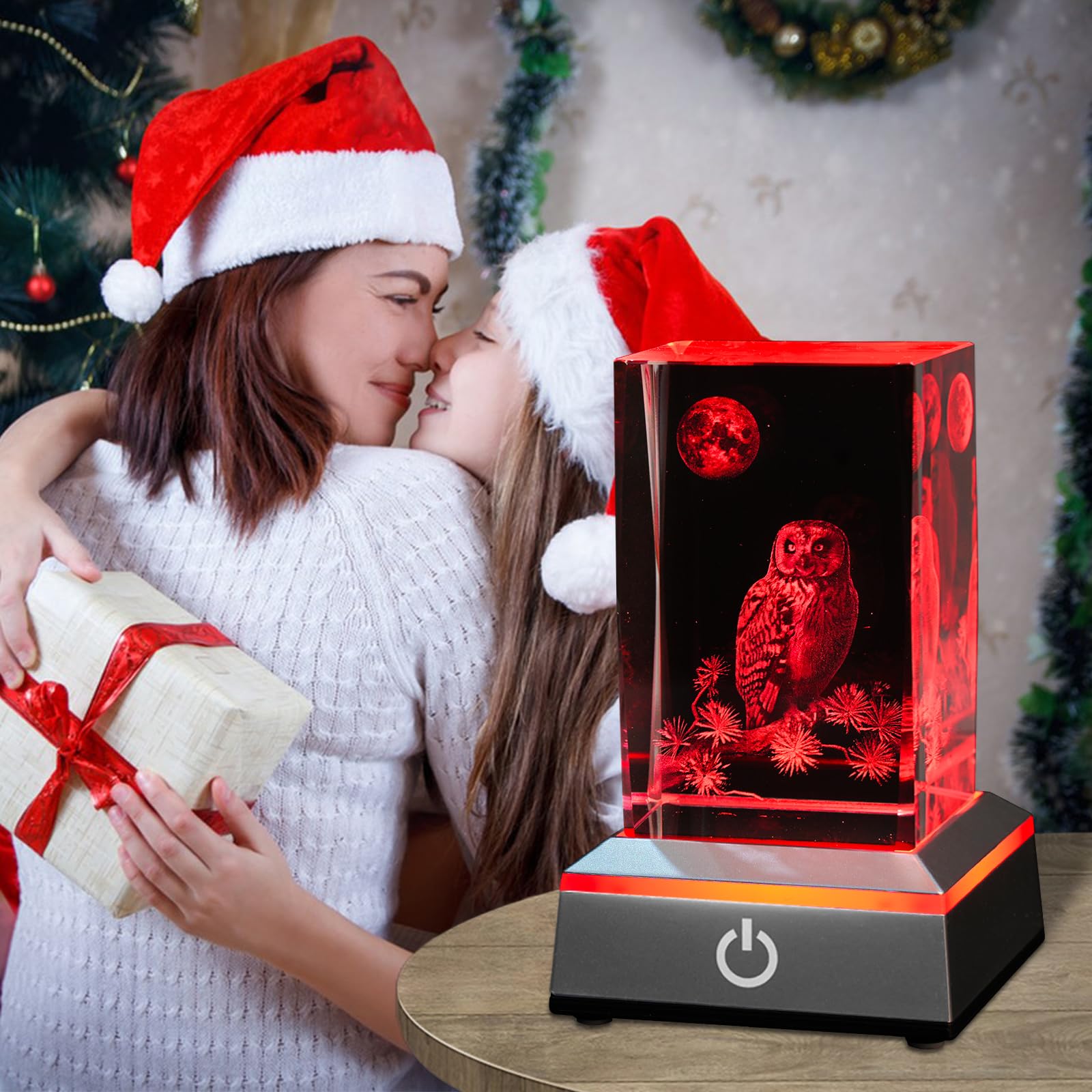 3D sowa kryształowa lampka nocna z wielokolorową podstawą LED szklana grawerowana laserowo figurki sowy lampa prezenty dla chłopców dziewcząt kochanków urodziny Boże Narodzenie dekoracja