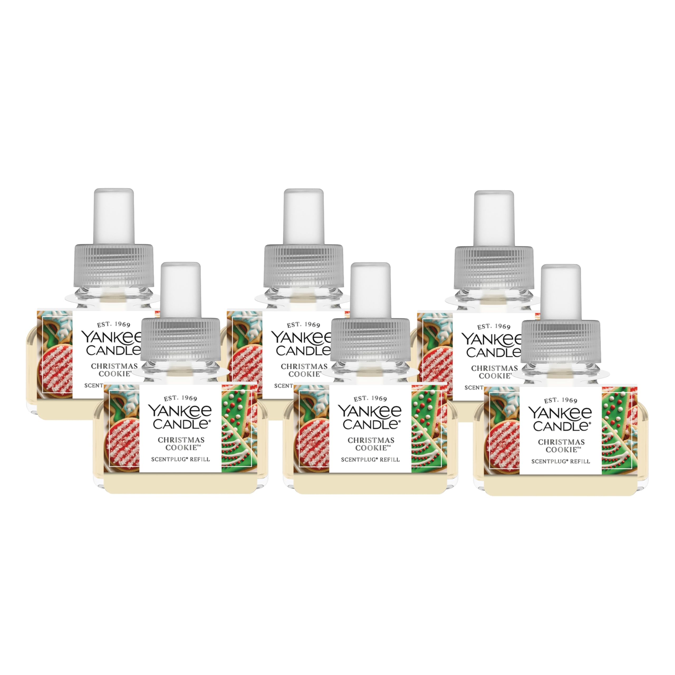 Yankee Candle ScentPlug Refill for Plug in Air Fresheners, Scented Oil Refills, Long Lasting Home Fragrance, Christmas Cookie (Pack of 6)