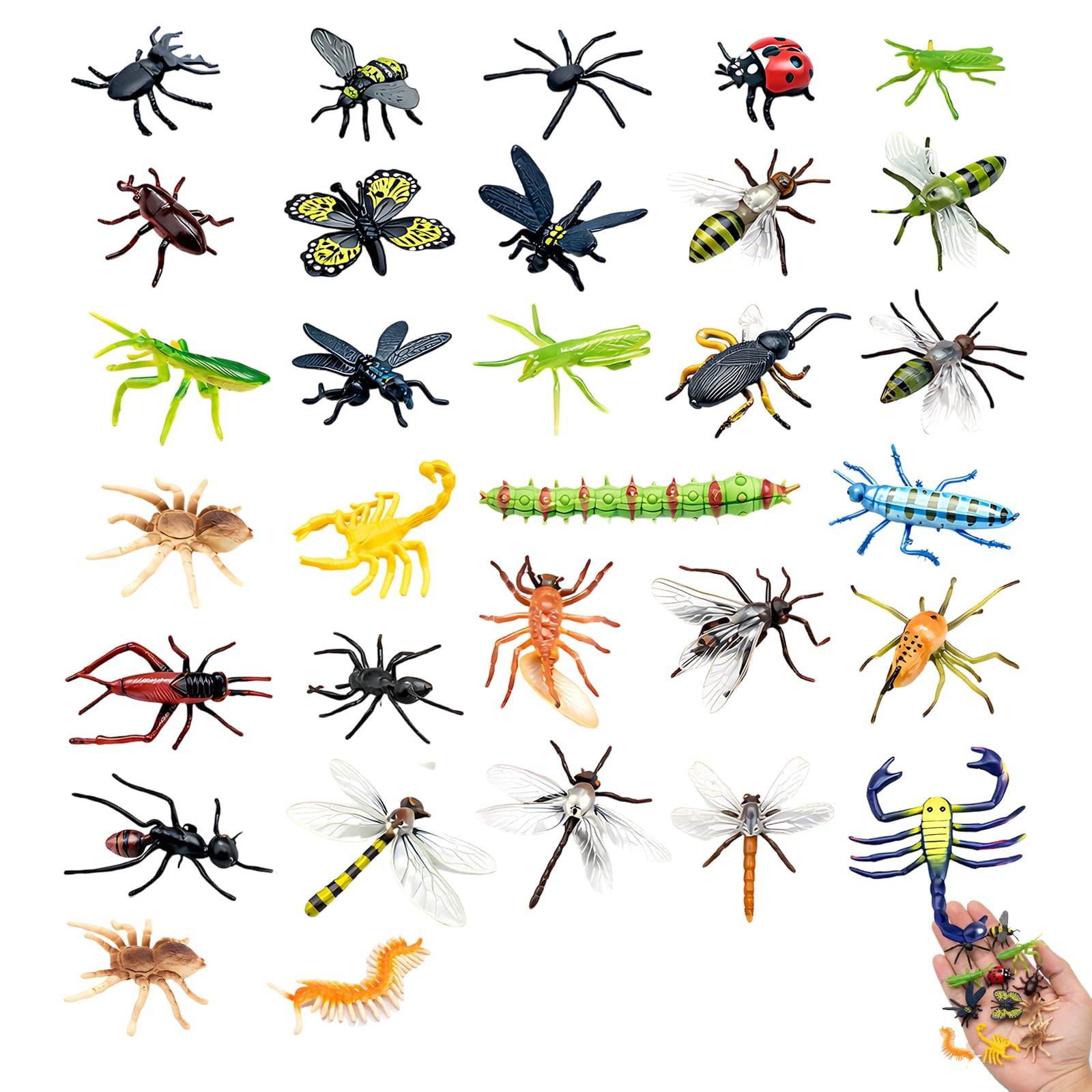 34PCS Bugs Set, Insect Figures for Education Learning, Caterpillars & Insect Lore Party Favors Durable Insect Figures