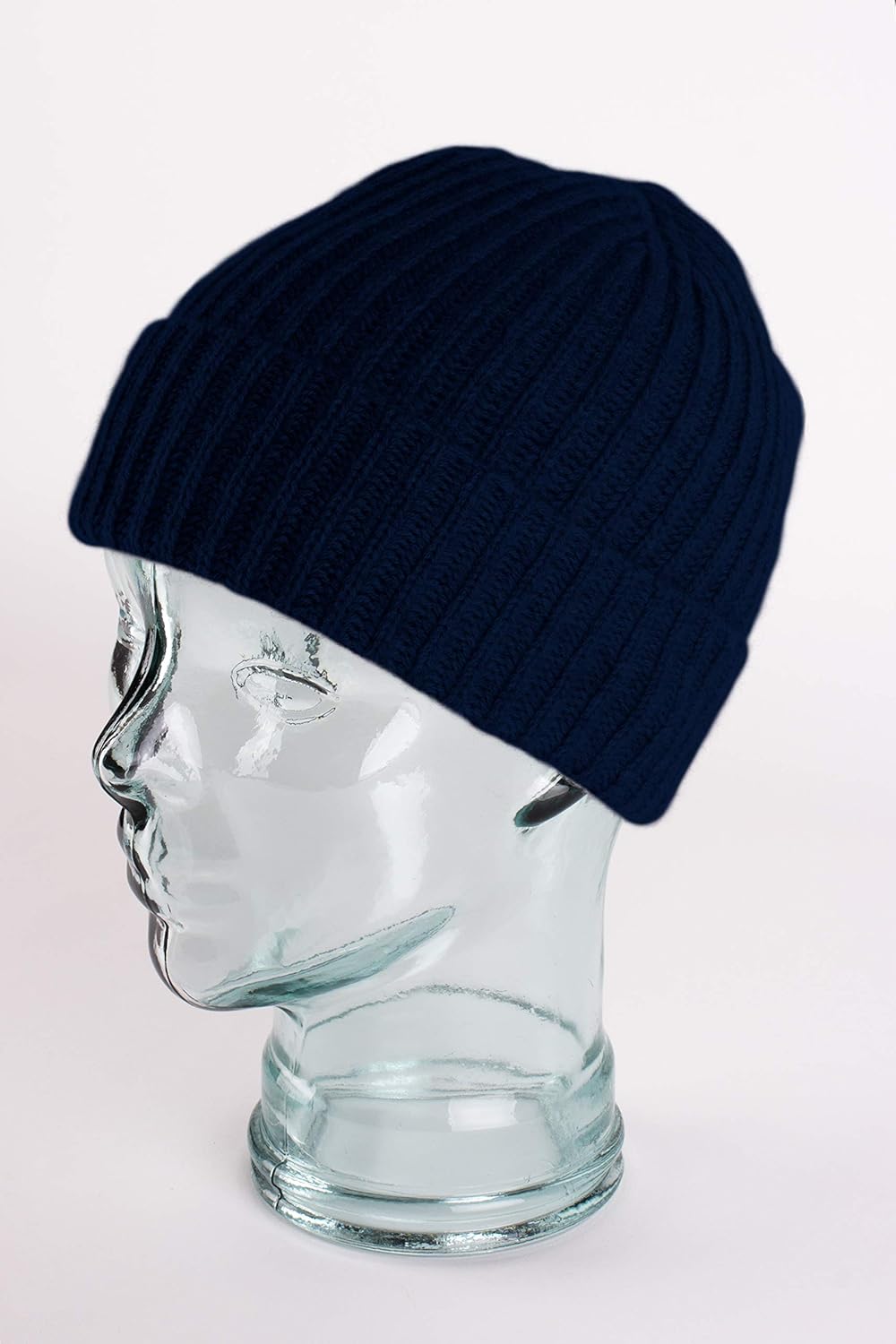 Shorts of Hawick Men's Ribbed 100% Cashmere Beanie Hat - Navy Blue - Made in Scotland by Love Cashmere - Image 3