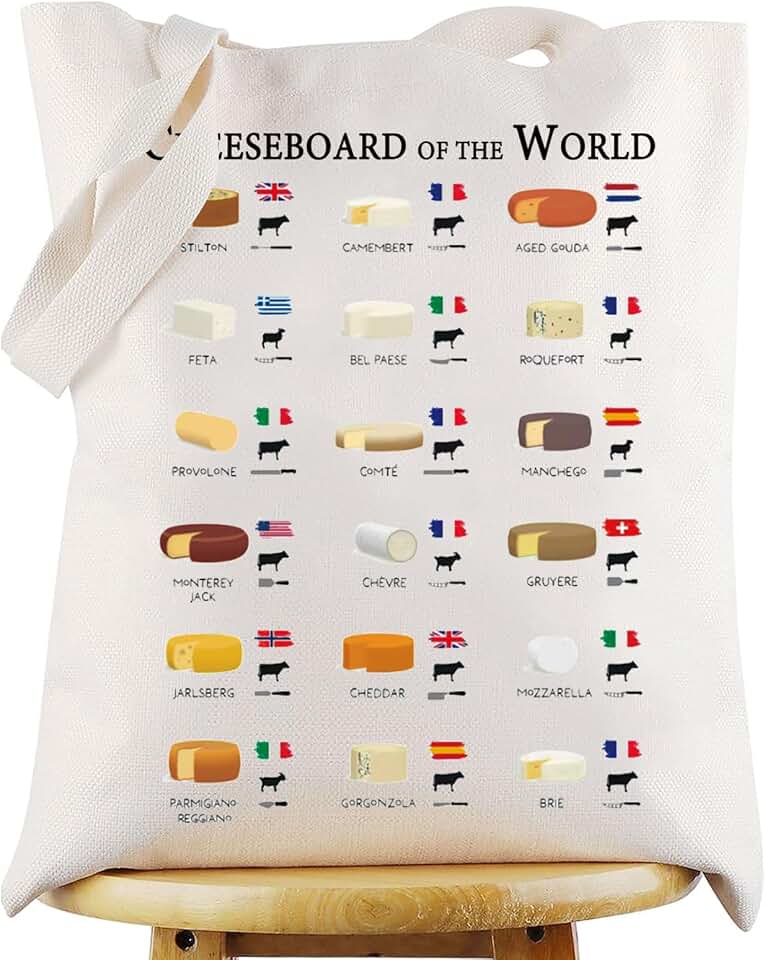 WZMPA Sacola de queijo, presente para amantes de queijo, tábua de queijo do mundo, reutilizável, merchandising