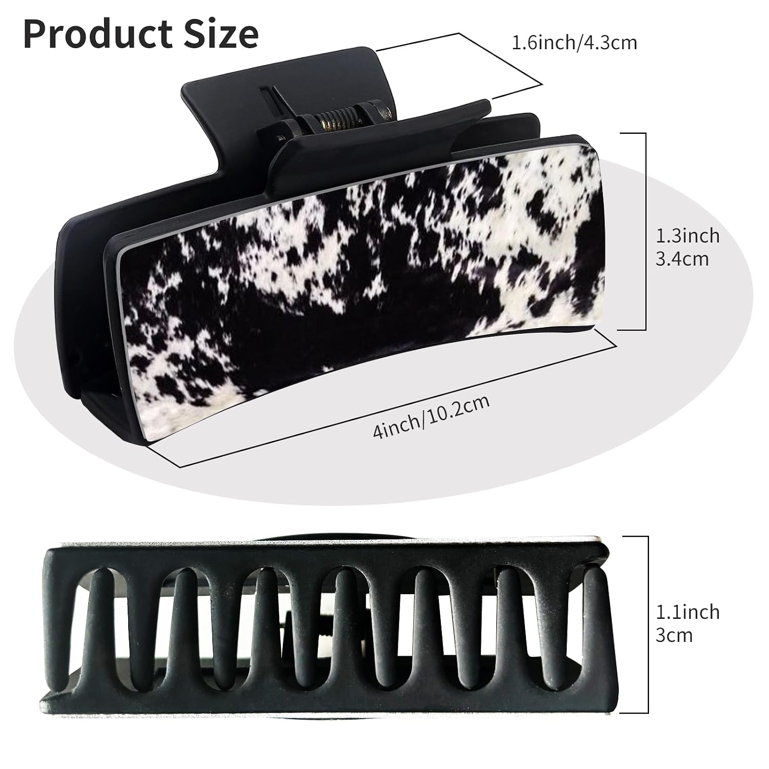 Cute Hair Clips for Women, Large Hair Claw Clips Funny Printed, Strong Hold jaw clips for Thick Hair and Long Hair Black White Cowhide image 3