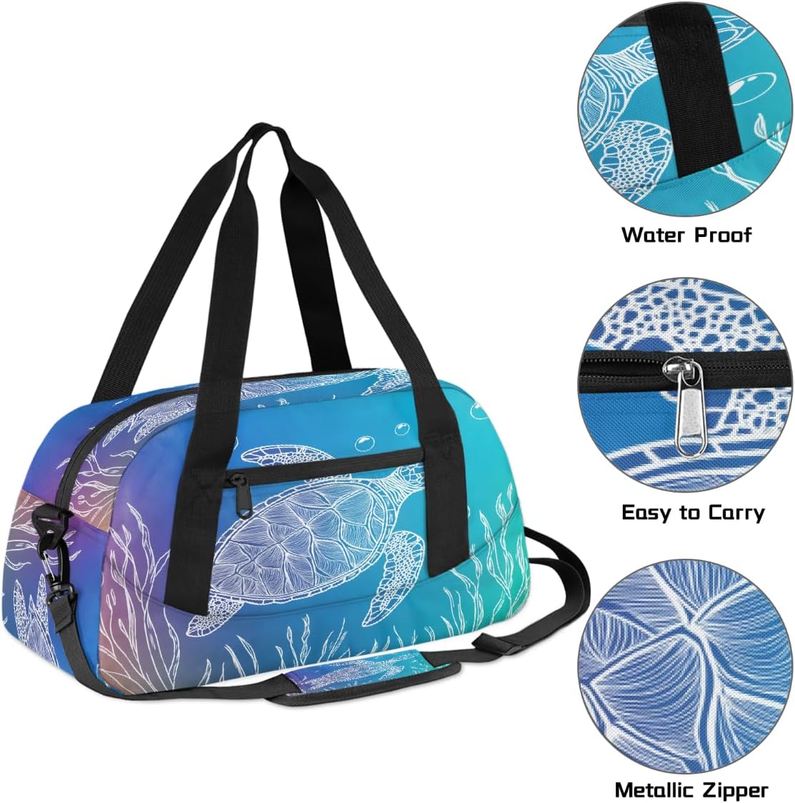 Kids Travel Duffle Bag Weekender Overnight Bag Gym Tote for Boy Girls Carry On Workout Duffel Bag(Cute Sea Turtle Coral)