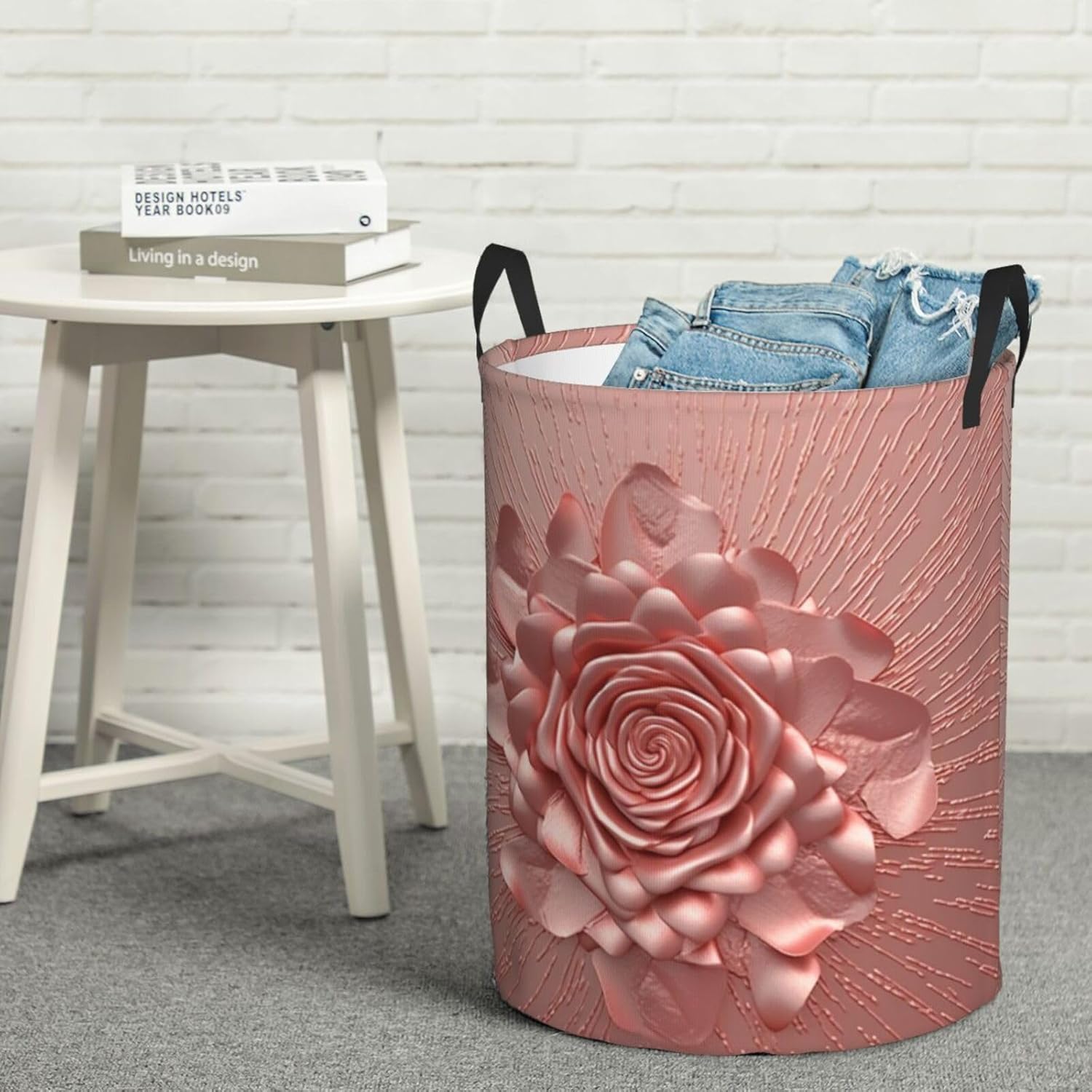 Rose Gold Laundry Basket Large Dirty Clothes Hamper with Handle Waterproof Collapsible Storage Organizer Bin Tall Laundry Hamper Toy Organizer for Home Storage Medium