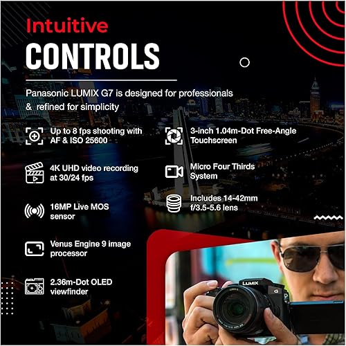 Miniatura 6 de Panasonic LUMIX - Cámara digital G7 con lente de 0.551-1.654 in f3.5-5.6 con micrófono de video profesional en cámara y accesorios (6 artículos)