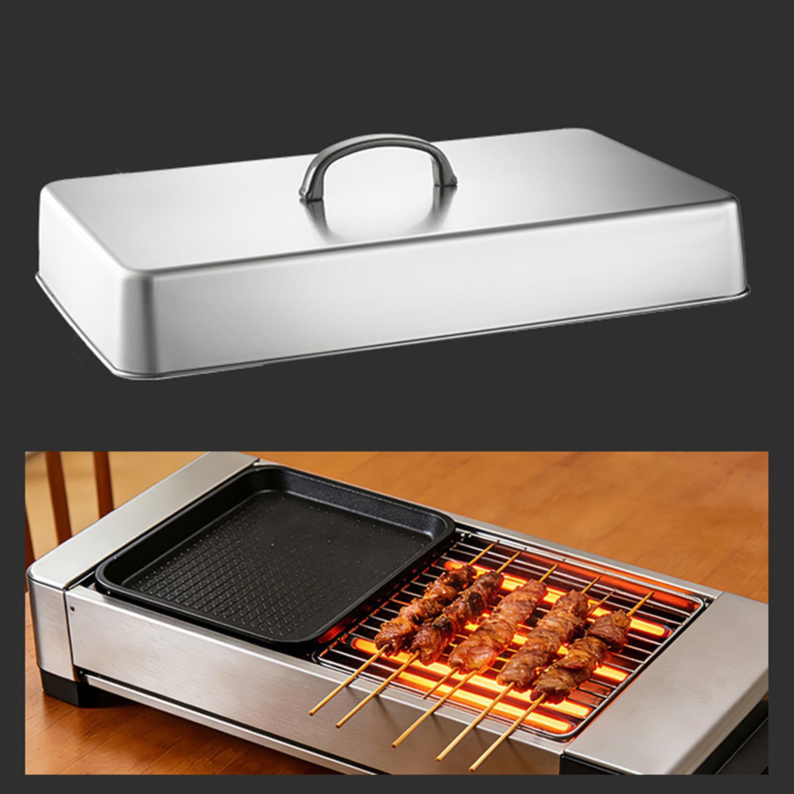 Generico Copricopertura per Piastra - Coperchio Rettangolare in Acciaio Resistente al Calore | Copertura per Piastra a Gas - per Grigliate BBQ Cucina All'aperto Carne Verdure Hamburger Cibo